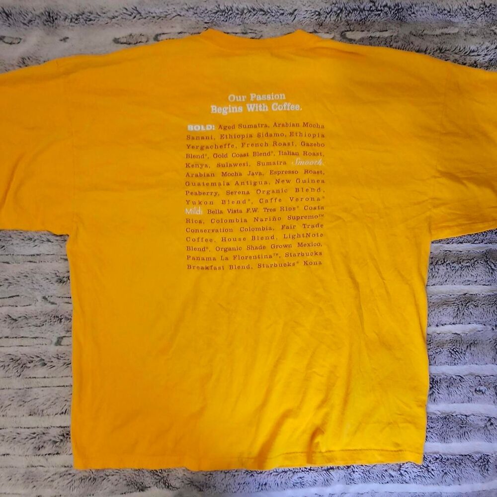 Starbucks Men's Yellow and Orange T-shirt